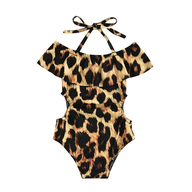 Toddler Baby Girl Bathing Suit One Piece Leopard Ruffle Swimsuit Bikini Off The Shouler Beachwear Summer Clothes